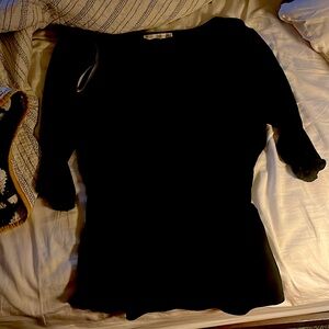 Boston proper black shirt- cinched at waist. So cute!